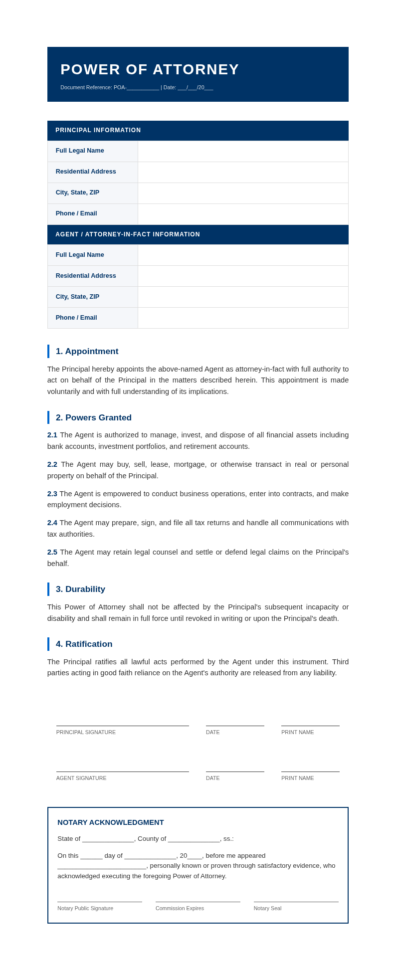 Corporate Standard Power of Attorney